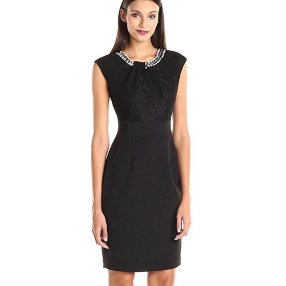 London Times Dresses & Skirts - London Times Embellished Neck Lace Sheath Dress Elegant Black Sleeveless Size 12